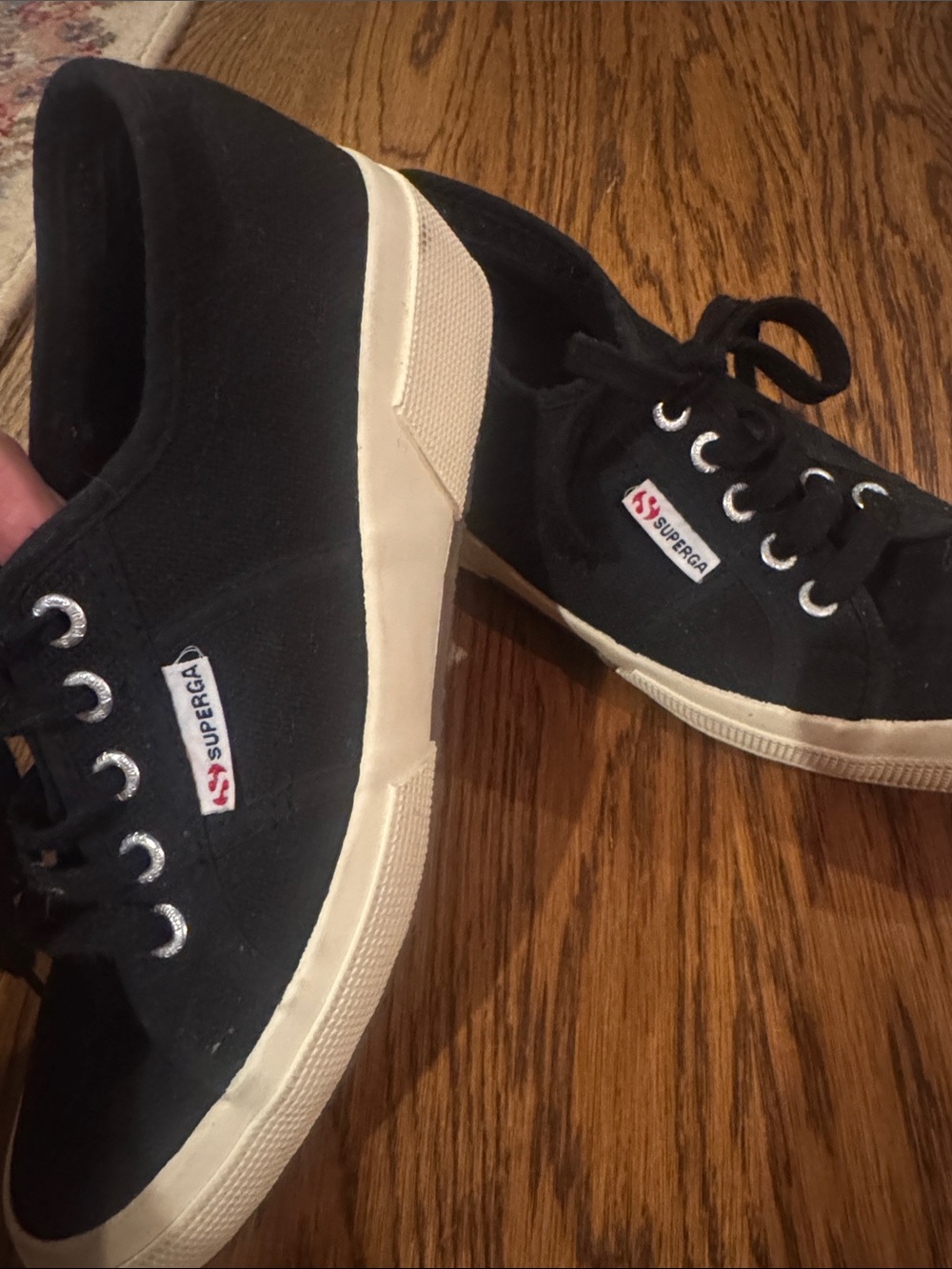 SUPERGA  Black Canvas rare stylish small wedge Lace-Up Sneakers with Cream Sole